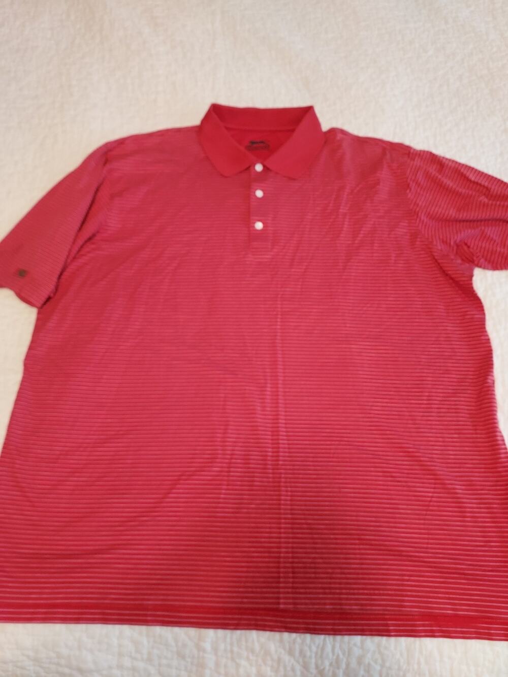 Slazenger Men's Golf striped XL red shirt Polo EUC Cotton well made Metal logo